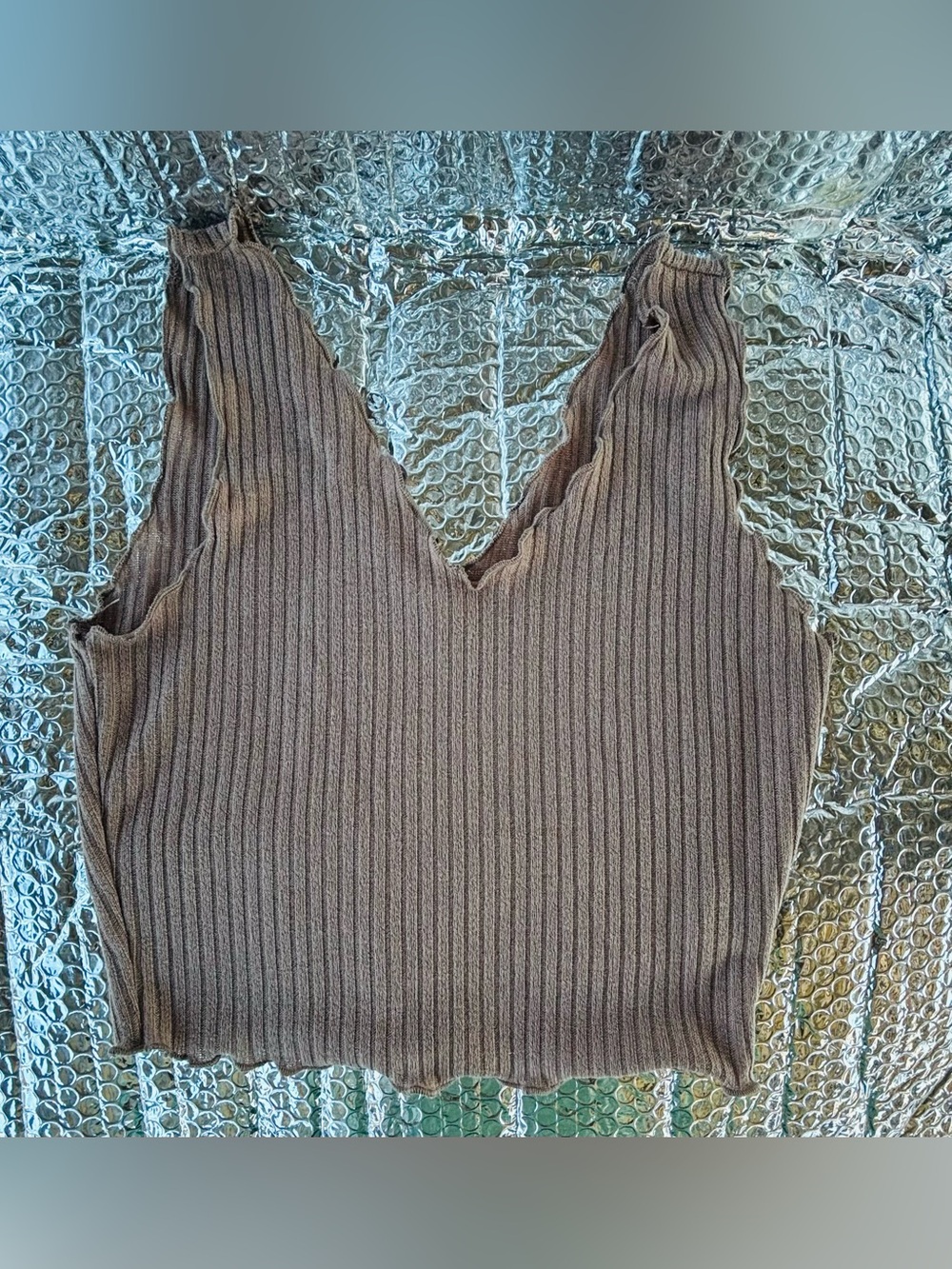 SHEIN Ribbed V-Neck Knit Tank Top - Brown